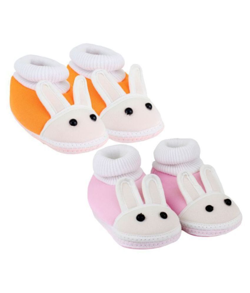     			Neska Moda Pack Of 2 Baby Infant Soft  Orange and Baby Pink Booties For Age Group 0 To 12 Months