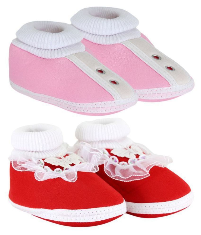     			Neska Moda Pack Of 2 Baby Boys & Girls Red And Pink Cotton Booties For 0 To 12 Months