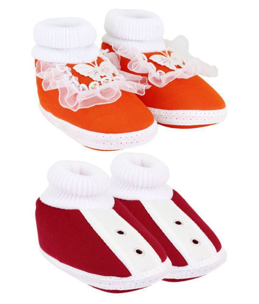     			Neska Moda Pack Of 2 Baby Boys & Girls Orange And Maroon Cotton Booties For 0 To 12 Months