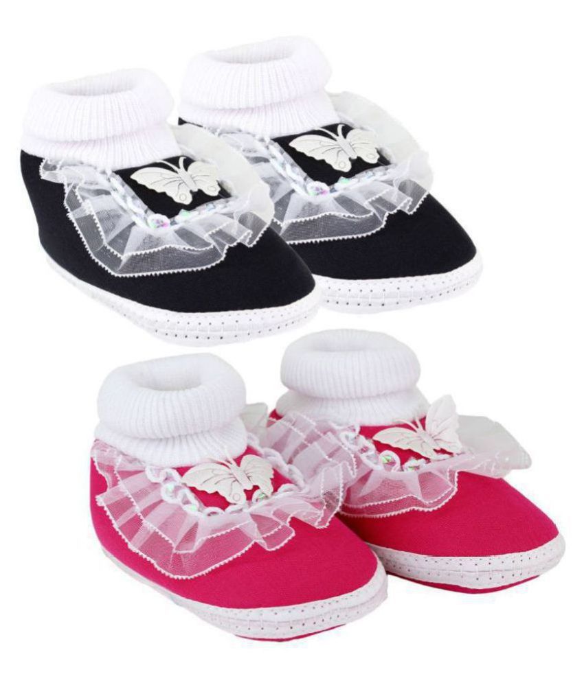 Neska Moda Pack Of 2 Baby Infant Soft Black and Pink Booties/Shoes For 0 To 12 Months
