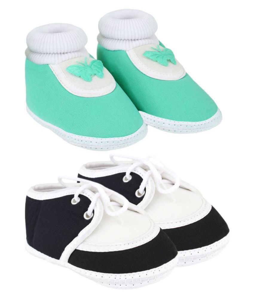     			Neska Moda Pack Of 2 Baby Boys & Girls Black And Green Cotton Booties For 0 To 12 Months