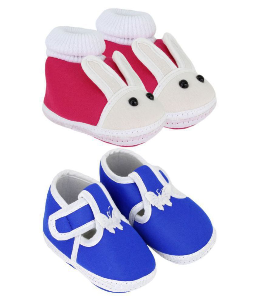     			Neska Moda Pack Of 2 Baby Boys & Girls Pink And Blue Cotton Booties For 0 To 12 Months