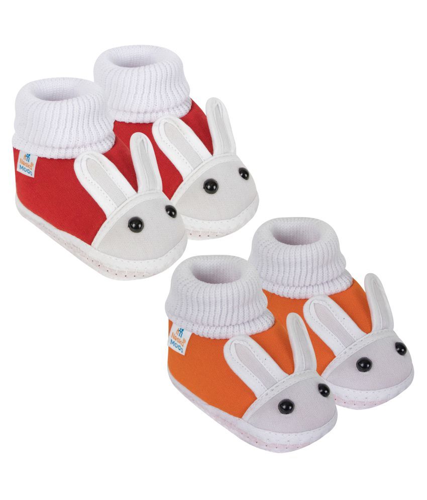     			Neska Moda Unisex Set Of 2 Pair Booties for 6 to 9 Months (Red,Orange) -SK130andSK131