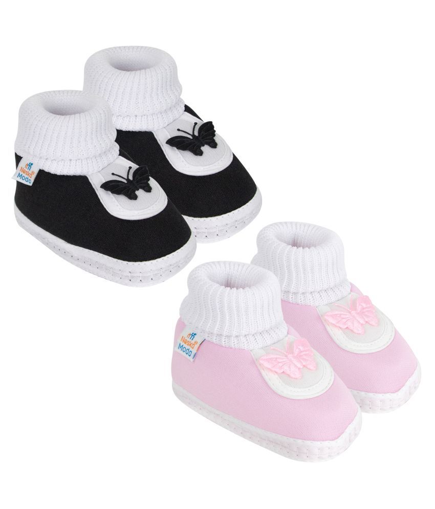     			Neska Moda Unisex Set Of 2 Pair Booties for 9 to 12 Months (Black,Pink) -SK126andSK175