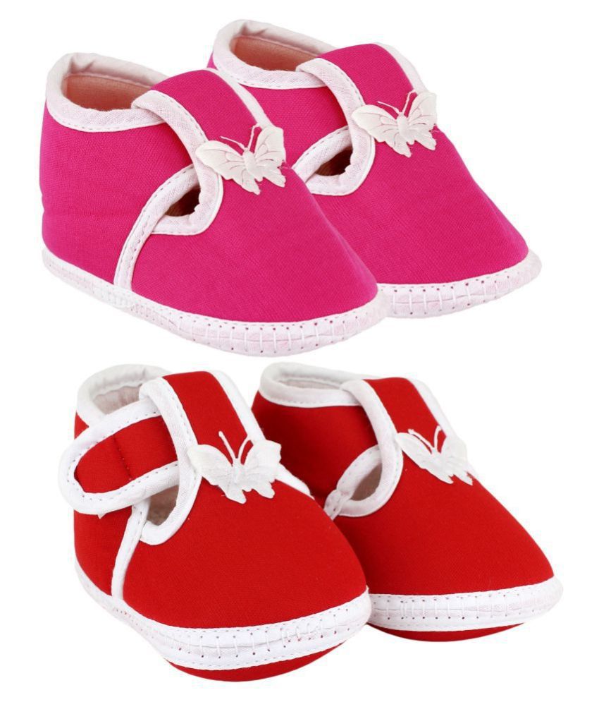 Neska Moda Unisex Set Of 2 Booties For 6 To 12 Months (Pink,Red)