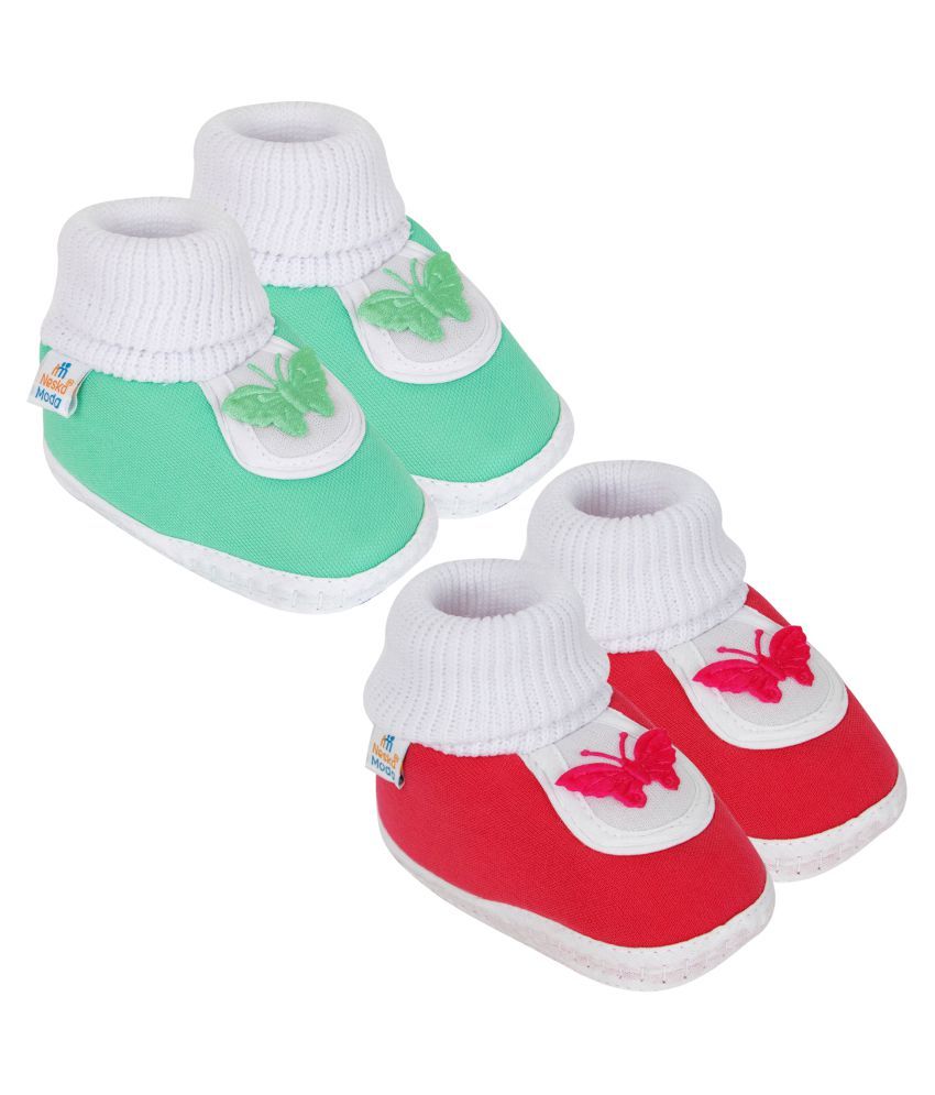     			Neska Moda Unisex Set Of 2 Pair Booties for 6 to 9 Months (Green,Red) -BT83andSK128