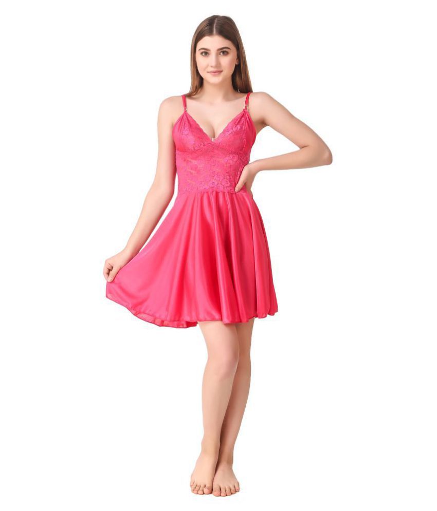     			Reposey Satin Baby Doll Dresses With Panty - Pink Single