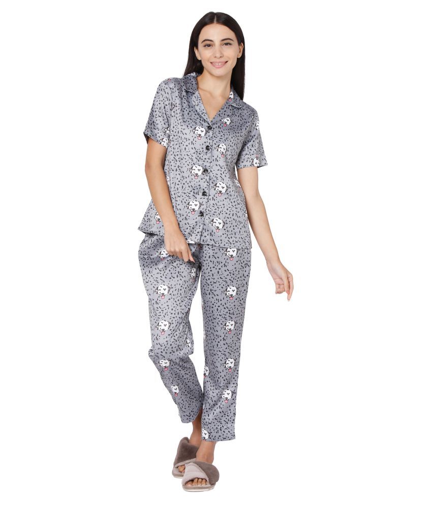     			Smarty Pants Satin Nightsuit Sets - Grey Single