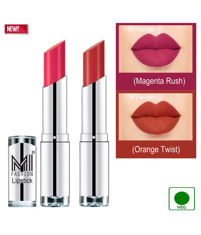     			MI FASHION 100% Veg Soft Matte Long Stay Lipstick Orange Fever Magenta Pack of 2 7 g