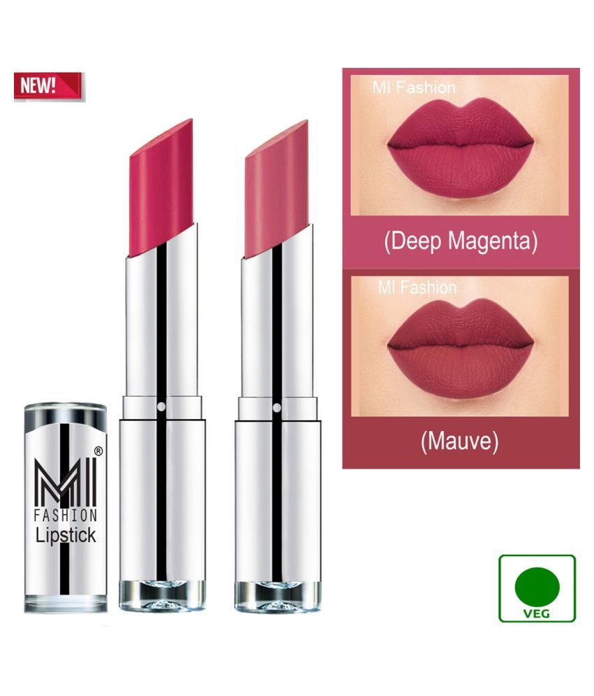     			MI FASHION 100% Veg Soft Matte Long Stay Lipstick Mauve Magenta Pack of 2 7 g