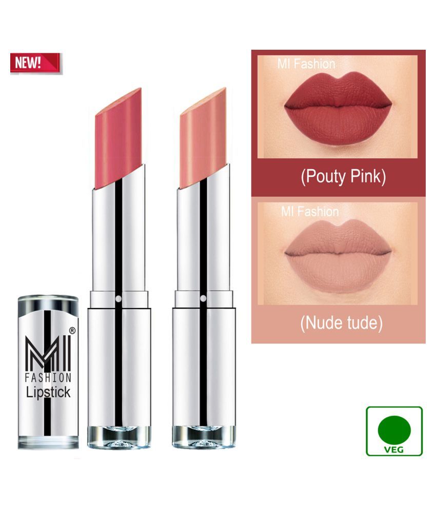     			MI FASHION 100% Veg Soft Matte Long Stay Lipstick Nude tude Pink Pack of 2 7 g