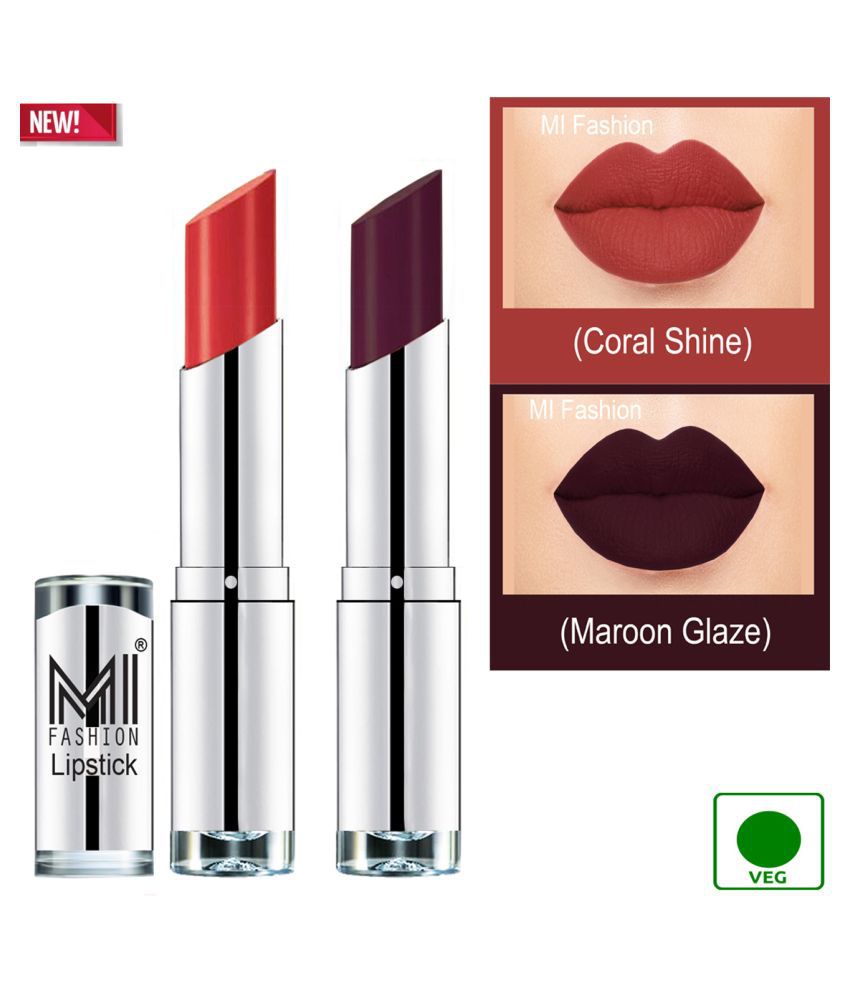 MI FASHION 100% Veg Soft Matte Long Stay Lipstick Maroon Rebel Coral Pack of 2 7 g