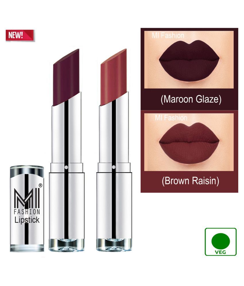     			MI FASHION 100% Veg Soft Matte Long Stay Lipstick Brown Raisin Maroon Pack of 2 7 g