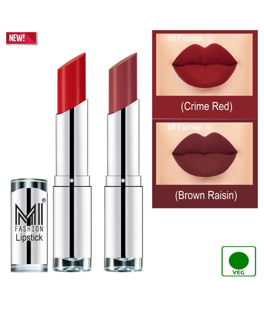     			MI FASHION 100% Veg Soft Matte Long Stay Lipstick Brown Raisin Red Pack of 2 7 g