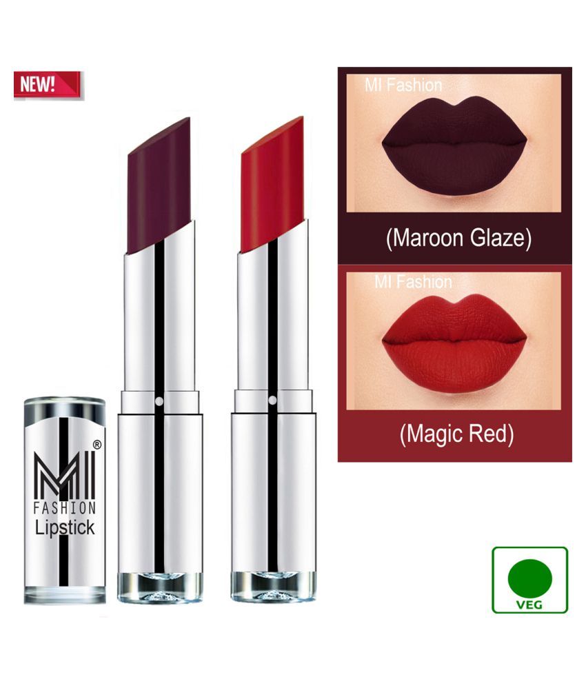     			MI FASHION 100% Veg Soft Matte Long Stay Lipstick Romantic Red Maroon Pack of 2 7 g