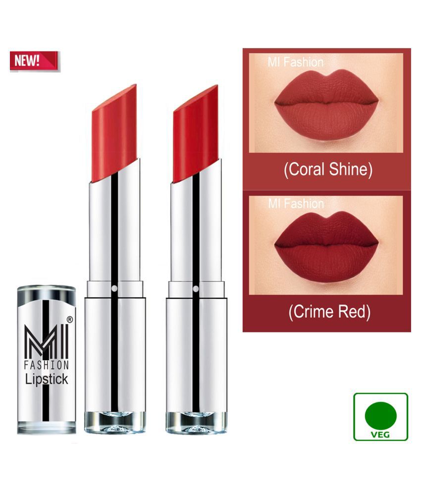 MI FASHION 100% Veg Soft Matte Long Stay Lipstick Red Alert Coral Pack of 2 7 g