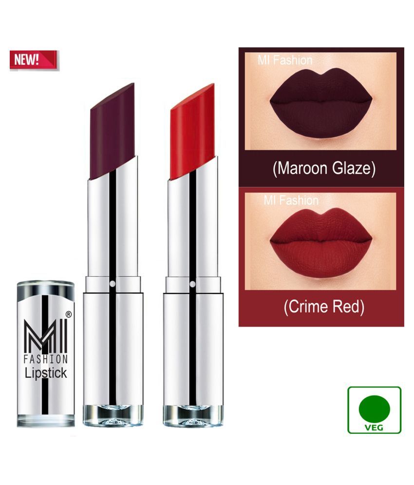     			MI FASHION 100% Veg Soft Matte Long Stay Lipstick Red Alert Maroon Pack of 2 7 g