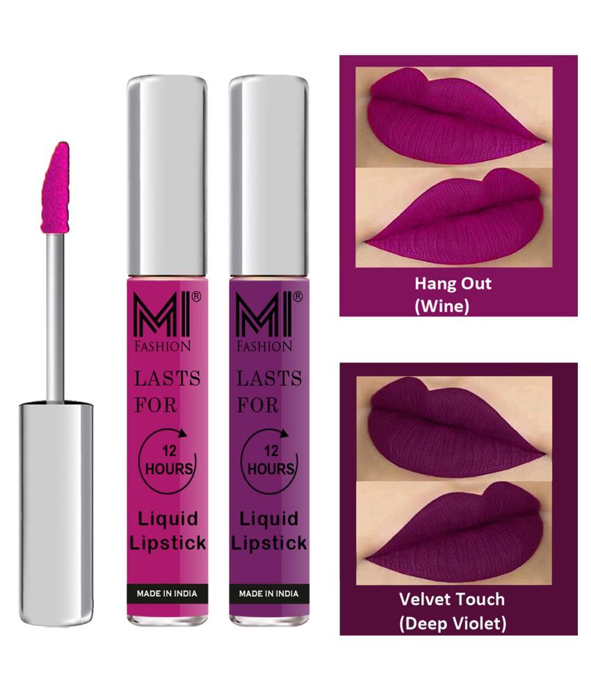     			MI FASHION Highly pigmented Lip Gloss Liquid Lipstick Deep Violet Wine Pack of 2 6 mL