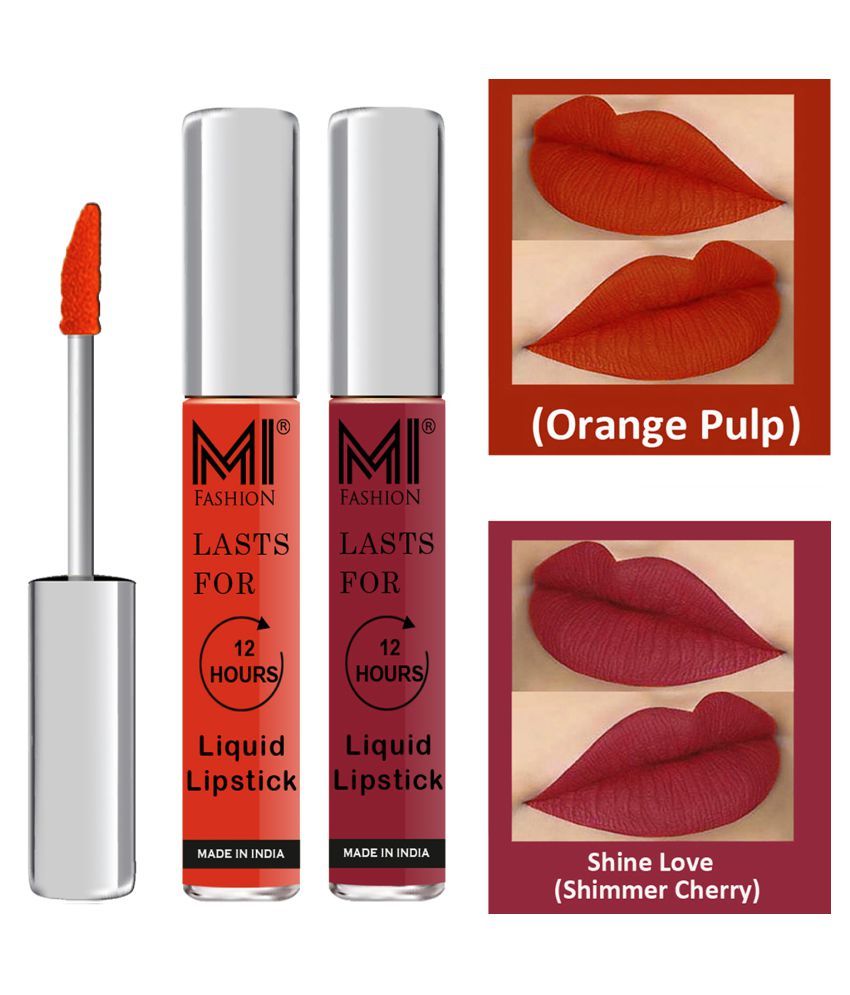     			MI FASHION Highly pigmented Lip Gloss Liquid Lipstick Shimmer Cherry Orange Pack of 2 6 mL