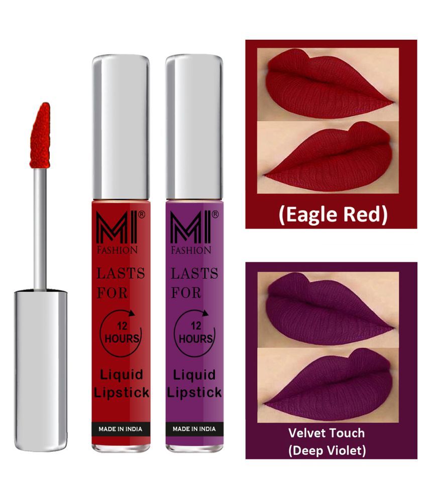     			MI FASHION Highly pigmented Lip Gloss Liquid Lipstick Deep Violet Red Pack of 2 6 mL