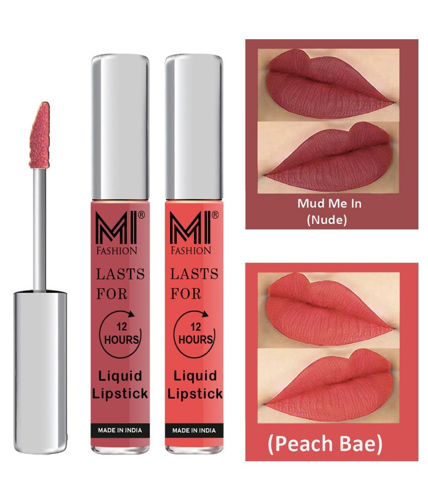     			MI FASHION Highly pigmented Lip Gloss Liquid Lipstick Peach Bae Nude Pack of 2 6 mL