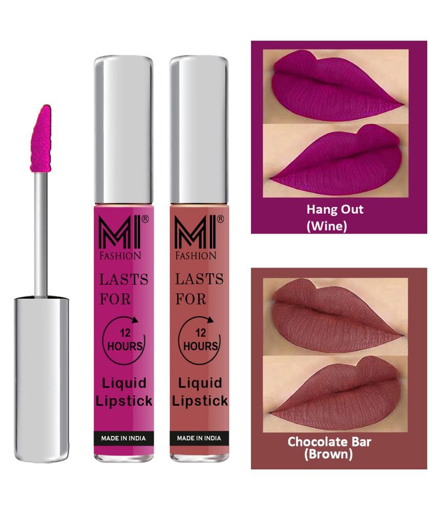     			MI FASHION Highly pigmented Lip Gloss Liquid Lipstick Brown Wine Pack of 2 6 mL