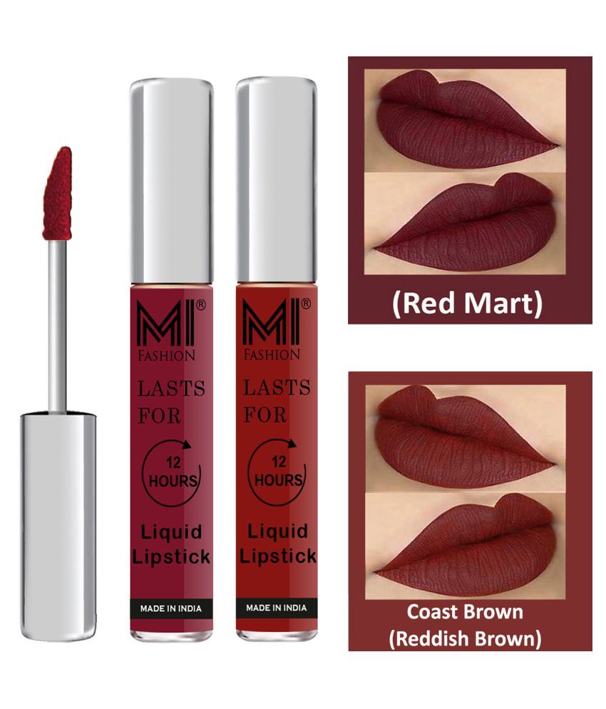     			MI FASHION Highly pigmented Lip Gloss Liquid Lipstick Coast Brown Red Pack of 2 6 mL