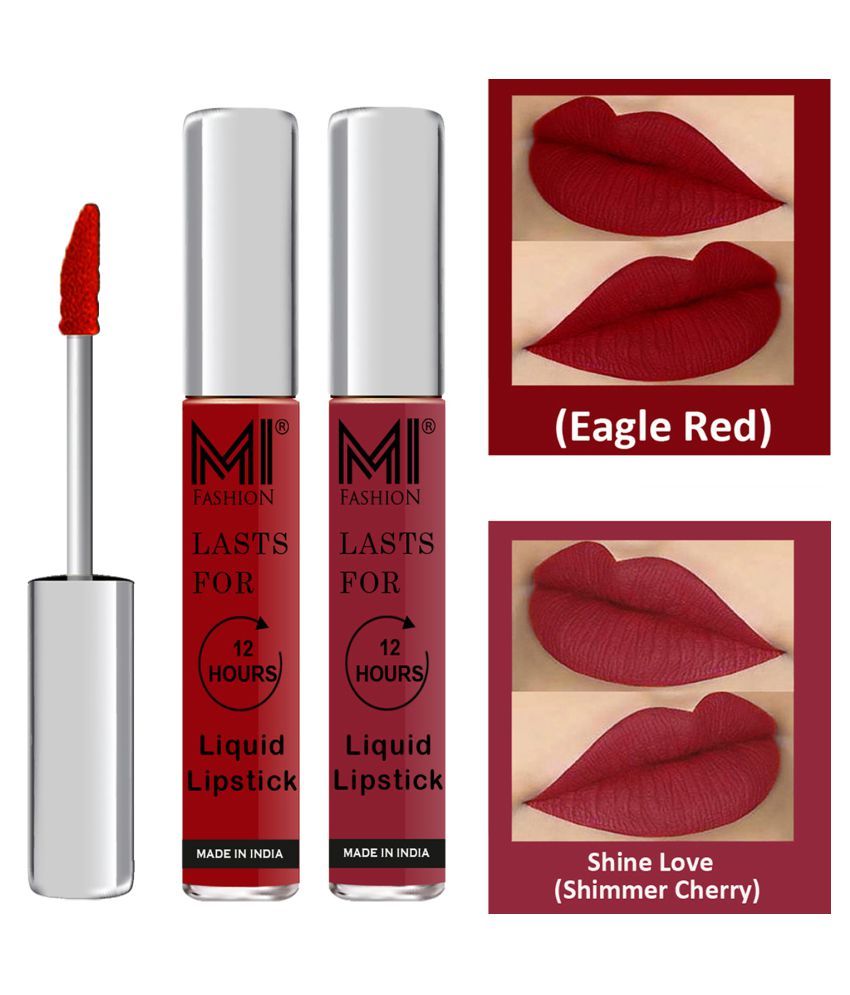     			MI FASHION Highly pigmented Lip Gloss Liquid Lipstick Shimmer Cherry Red Pack of 2 6 mL