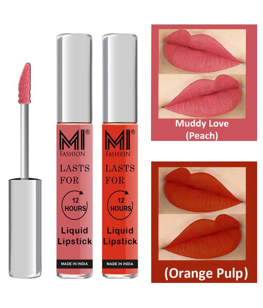     			MI FASHION Highly pigmented Lip Gloss Liquid Lipstick Orange Peach Pack of 2 6 mL