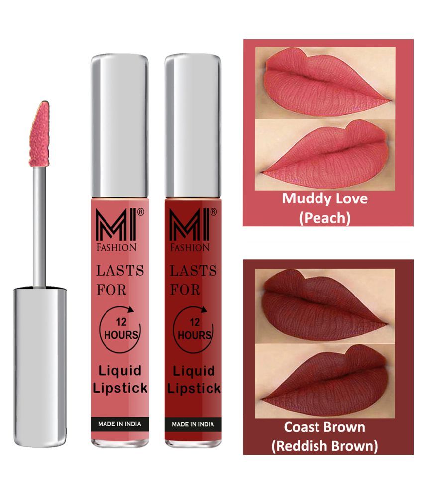     			MI FASHION Highly pigmented Lip Gloss Liquid Lipstick Coast Brown Peach Pack of 2 6 mL