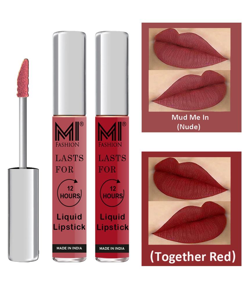     			MI FASHION Highly pigmented Lip Gloss Liquid Lipstick Together Red Nude Pack of 2 6 mL