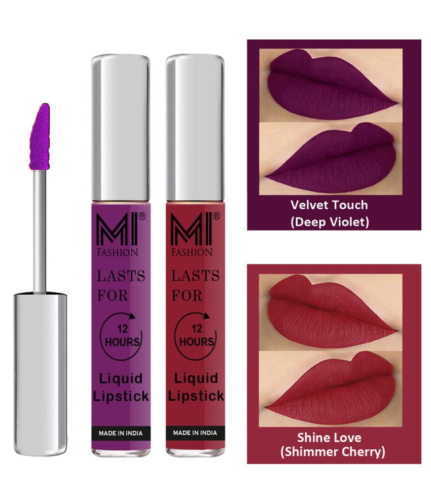     			MI FASHION Highly pigmented Lip Gloss Liquid Lipstick Shimmer Cherry Purple Pack of 2 6 mL