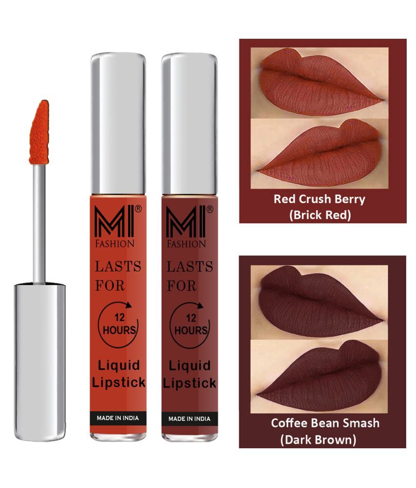     			MI FASHION Highly pigmented Lip Gloss Liquid Lipstick Dark Brown Red Pack of 2 6 mL