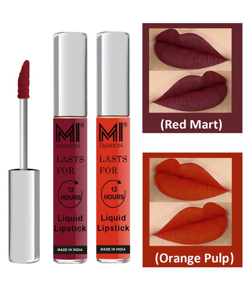     			MI FASHION Highly pigmented Lip Gloss Liquid Lipstick Orange Red Pack of 2 6 mL