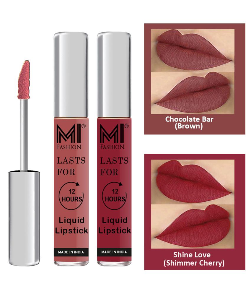     			MI FASHION Highly pigmented Lip Gloss Liquid Lipstick Shimmer Cherry Brown Pack of 2 6 mL