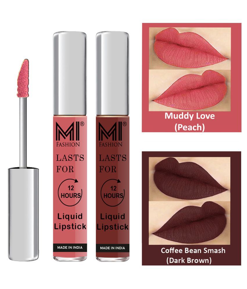     			MI FASHION Highly pigmented Lip Gloss Liquid Lipstick Dark Brown Peach Pack of 2 6 mL