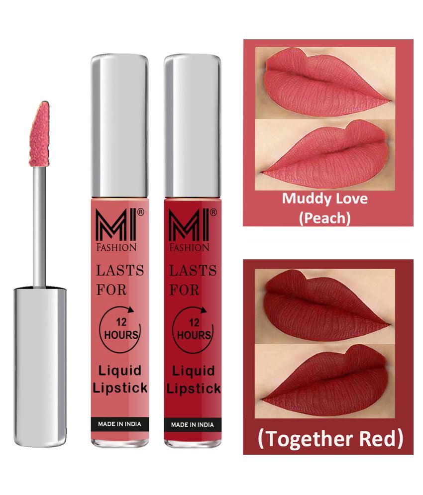     			MI FASHION Highly pigmented Lip Gloss Liquid Lipstick Together Red Peach Pack of 2 6 mL