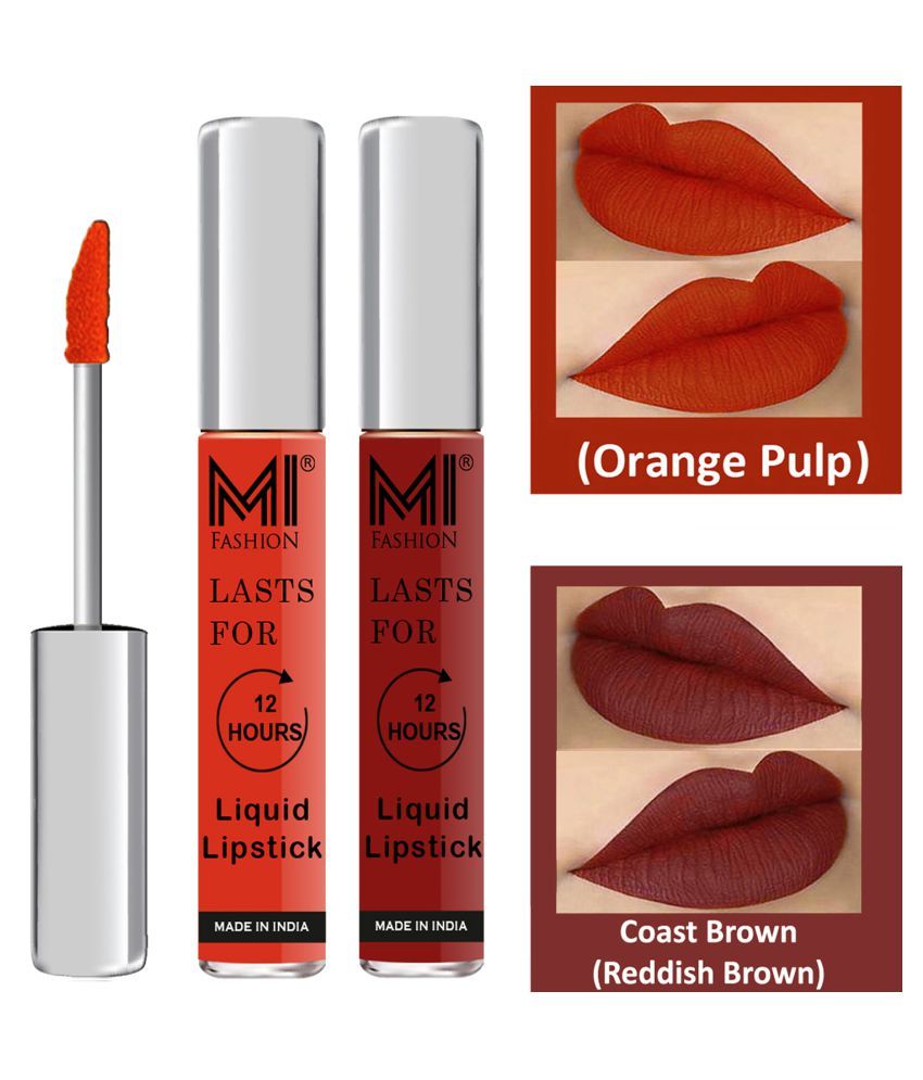     			MI FASHION Highly pigmented Lip Gloss Liquid Lipstick Coast Brown Orange Pack of 2 6 mL