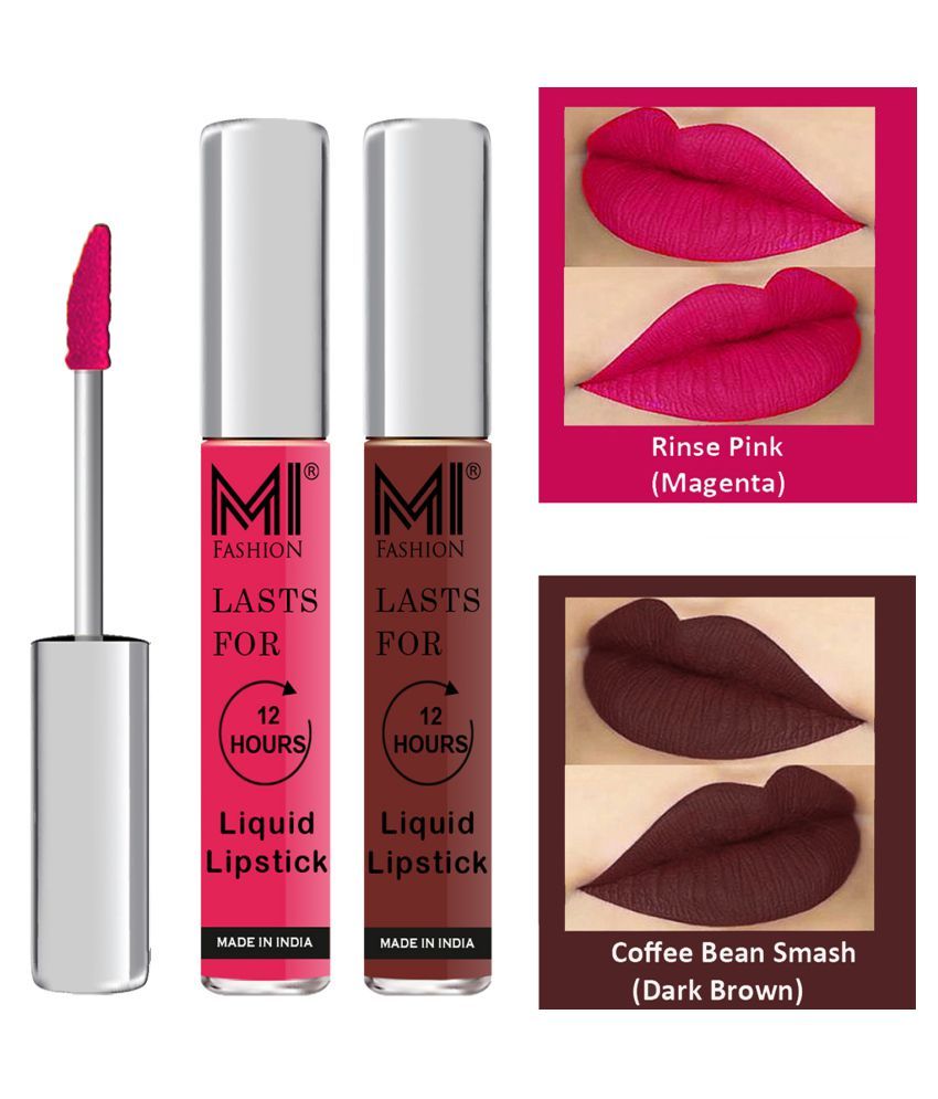     			MI FASHION Highly pigmented Lip Gloss Liquid Lipstick Dark Brown Magenta Pack of 2 6 mL