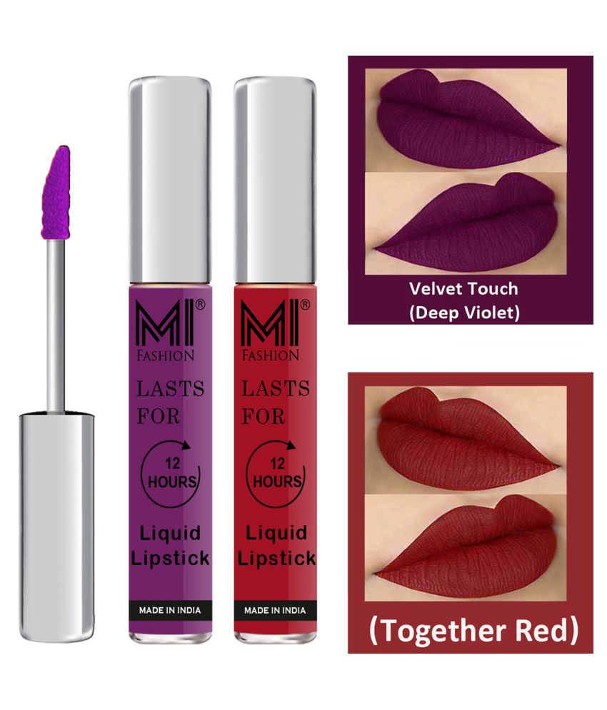     			MI FASHION Highly pigmented Lip Gloss Liquid Lipstick Together Red Purple Pack of 2 6 mL