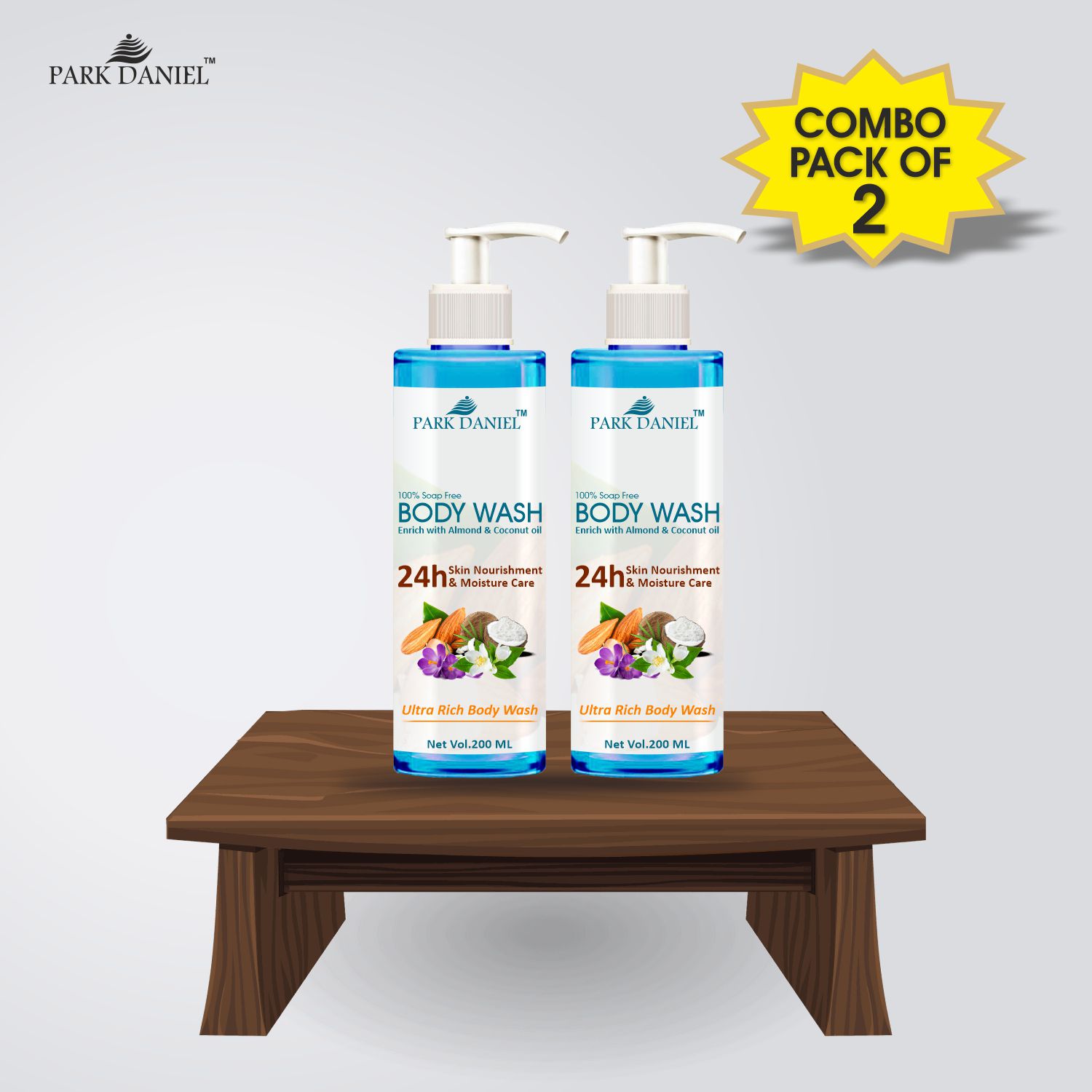     			Park Daniel  Premium Body Wash  Enriched With Almond and Coconut Oil Body Wash 400 mL Pack of 2