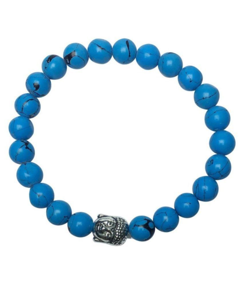 8mm Blue Howlite With Buddha Natural Agate Stone Bracelet