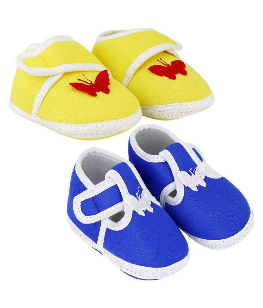 Neska Moda Pack Of 2 Baby Infant Soft Blue and Yellow Booties/Shoes For 0 To 12 Months