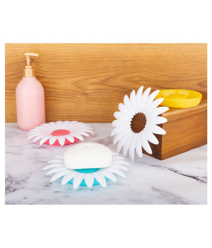 OCTIQON Flower Shape  Holder Dish for Home, Kitchen and Hotel Use | Unbreakable Plastic Mix Daisy Flower Shape  Holder Dish (Multicolor - 3 Pcs Set)