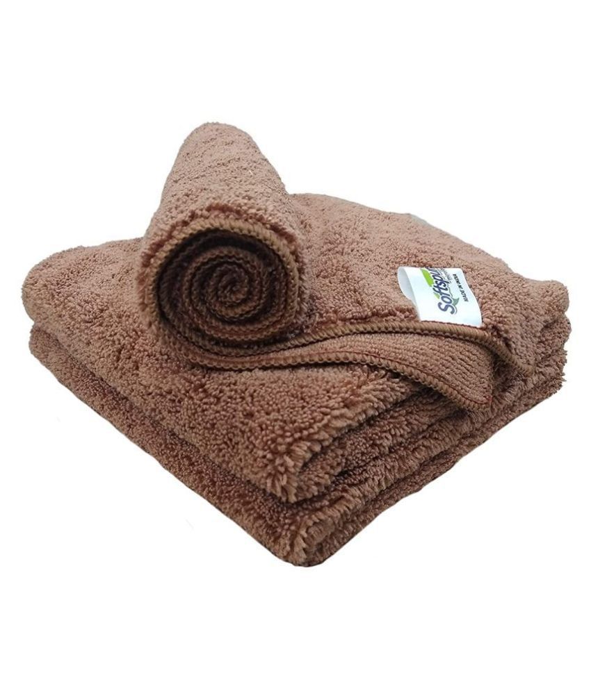 SOFTSPUN Microfiber High Loop Cleaning Cloths, 40x60 cms 3 pcs Towel Set 380 GSM (Brown). Thick Lint & Streak-Free Multipurpose Cloths.