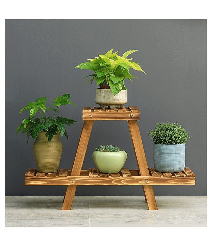 Wood Plant Stand with 3 Decks Flower Stand, Planter Shelf Rack