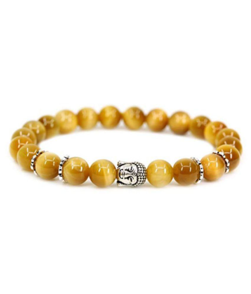     			8mm Yellow Gold Tiger Eye With Buddha Natural Agate Stone Bracelet