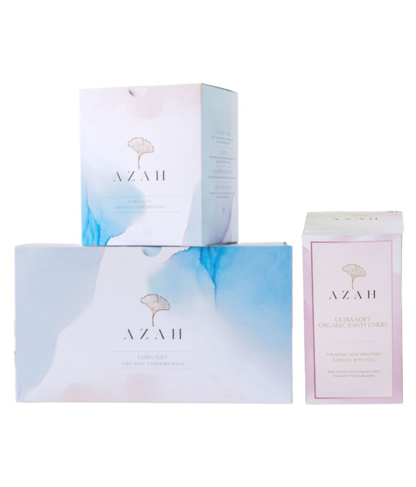     			Azah Rash free Sanitary pads + Ultra soft panty liners | 20 Regular + 20 XL organic pads (w/o Disposable Bags) and 40 liners