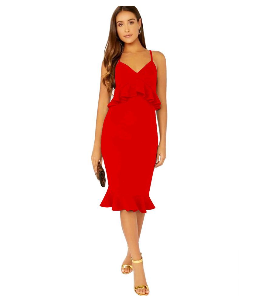     			ALEKYA Polyester Red Bodycon Dress - Single