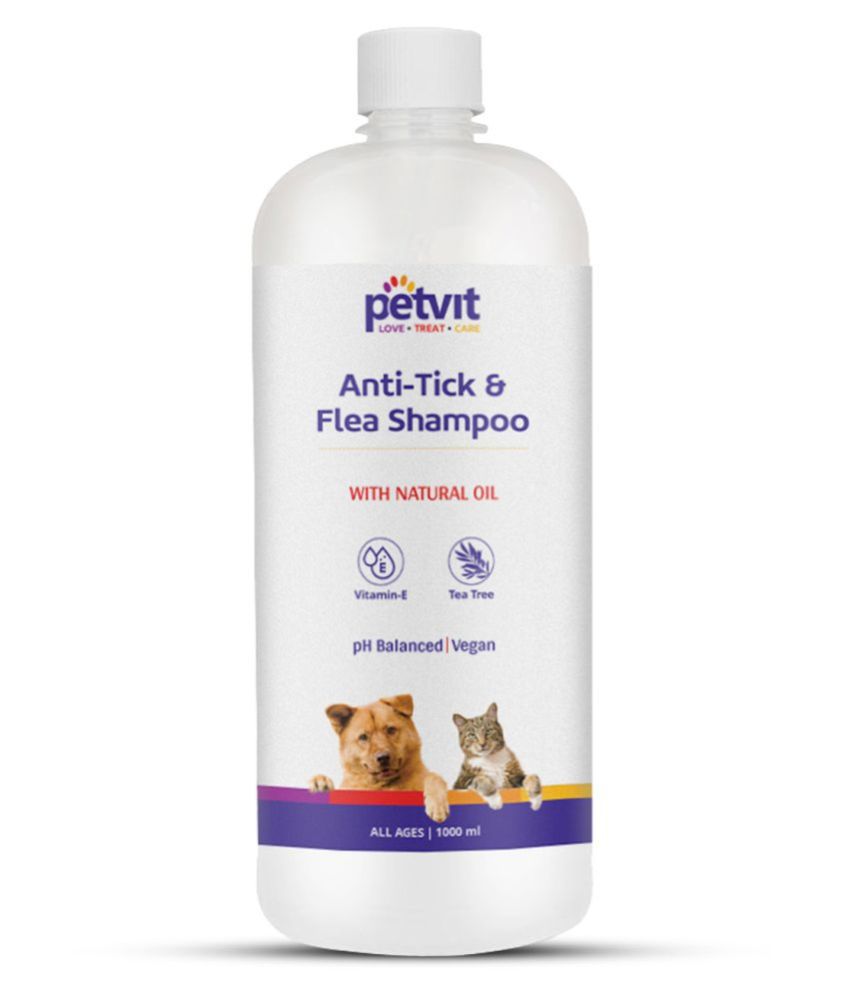 Petvit Anti-Tick, Flea, Larvae, Lice, Mosquitoes Shampoo with Vitamin E & Tea Tree Oil |Vegan, Cruelty-Free, pH Balanced, Hypoallergenic, For All Breed Dog/Cat -1000 ML